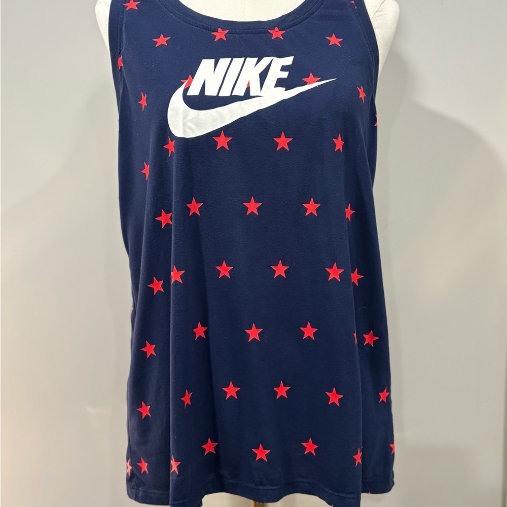 Nike Women’s Tank Top Size L Navy Red Stars Racerback Athletic Logo